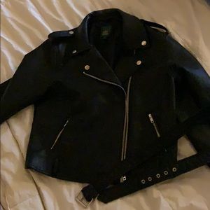 Leather jacket with belt